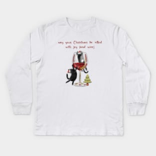 Merry Christmas - Black cats with Santa hat. Kids Long Sleeve T-Shirt